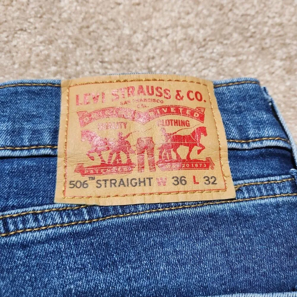 Levi's 506 Jeans Mens 36(35)x30 Straight Leg Blue Denim Medium Wash Stretch